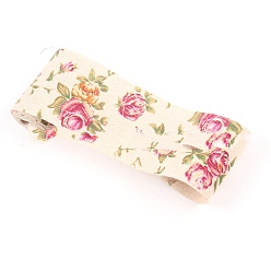 Flower 10M Cotton Linen Ribbons, Printed Ribbon, Garment Accessories, Flat, Flower, 2-1/2 inch(65mm), about 10.94 Yards(10m)/Roll