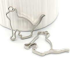 Platinum Alloy Open Back Bezel Cat Shape Pendants, for DIY UV Resin, Epoxy Resin, Pressed Flower Jewelry, Platinum, 42x37x3.5mm