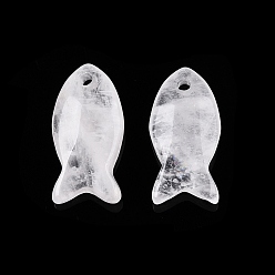 Quartz Crystal Natural Quartz Crystal Pendants, Rock Crystal Fish Charms, 23.5~24.5x12x5~6mm, Hole: 2mm