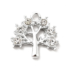 Crystal Alloy Rhinestone Pendants, Platinum Tone Tree Charms, Crystal, 15x15x2.8mm, Hole: 1.6mm