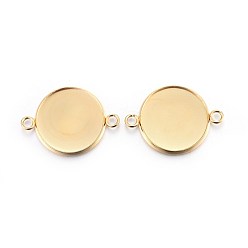 Real 24K Gold Plated 201 Stainless Steel Cabochon Connector Settings, Plain Edge Bezel Cups, Flat Round, Real 24K Gold Plated, Tray: 18mm, 27x20x2mm, Hole: 2mm