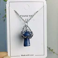 Blue Aventurine Natural Blue Aventurine Mushroom Pendant Necklace, Titanium Steel Jewelry for Women, 17.72 inch(45cm)