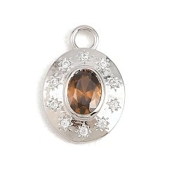 Сиена Латунные микро проложить кубического циркония подвески, долговечный, без кадмия и без свинца, стойки покрытие, овальные амулеты, платина, цвет охры, 18.5x12.5x3.5 мм, отверстие : 2.5 мм