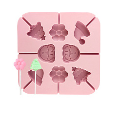 Christmas Tree Food Grade DIY Silicone Molds, Lollipop Moulds, Chocolate Hard Candy Sucker Maker, Christmas Tree & Hat/Flower/Bear, 120x120x15mm