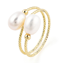 Plaqué 14K Or Véritable Anneau de manchette enveloppé de perles naturelles, bijoux en laiton pour femmes, réel 14 k plaqué or, taille us 7 1/2 (17.7 mm)