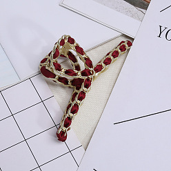 A chain threaded through a wine red ribbon Eco-friendly Zinc Alloy Hair Clip with Ribbon and Shark Teeth Grips