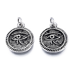 Antique Silver Tibetan Style Alloy Pendant Rhinestone Settings, with Jump Rings, Cadmium Free & Lead Free, Flat Round with Eye of Horus Pattern, Antique Silver, Fit for 1mm Rhinestone, 18x15x2mm, Hole: 3mm