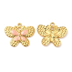 PeachPuff 304 Stainless Steel Enamel Pendants, Real 18K Gold Plated, Butterfly Charm, PeachPuff, 20x24x2.5mm, Hole: 2mm