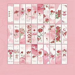 Pink Valentine's Day Paper Bookmarks, Vintage Style Bookmarks for Booklover, Rectangle with Rose Pattern, Pink, 150x40mm, 30pcs/set