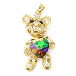 Colorful Real 18K Gold Plated Rack Plating Brass Micro Pave Cubic Zirconia Pendants, with Glass, Long-Lasting Plated, Cadmium Free & Lead Free, Bear with Star Pattern, Colorful, 38x19.5x9mm, Hole: 3.5x5mm