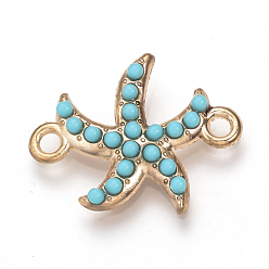 Light Gold Alloy Links connectors, with Resin, Starfish/Sea Stars, Turquoise, Light Gold, 24x19x4mm, Hole: 2mm