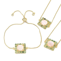 Green Aventurine Natural Green Aventurine with Shell Slider Necklaces, Real 18K Gold Plated Brass Chain for Women, Rectangle, 10-3/8 inch(26.35cm)