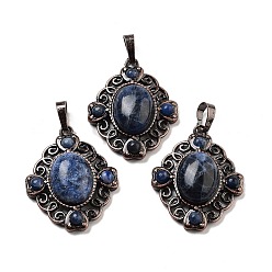 Содалитовое Подвески в виде ромбов из натурального содалита, подвески из латуни красного медного тона, 34x27x8 мм, отверстие : 8x5 мм