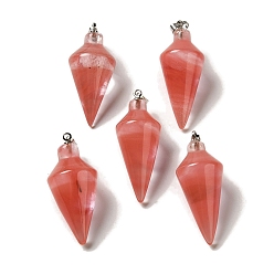 Вишневый Кварц Вишневое из кварцевого стекла подвески, Подвески-конусы с решетчатым покрытием, латунные защелки с платиновым покрытием, на дужках, 36~36.5x15~15.5 мм, отверстие : 5~6.5x2 мм