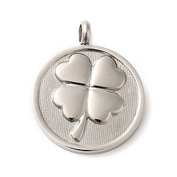Clover 304 Stainless Steel Pendants,  Stainless Steel Color, Flat Round, Clover, 31x25x2mm, Hole: 4mm