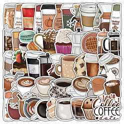 Mixed Color 50Pcs Coffee PVC Stickers, Self-adhesive Decals, for Suitcase, Skateboard, Refrigerator, Helmet, Mobile Phone Shell, Mixed Color, 40~80mm
