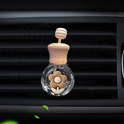 Flower Glass Diffsuer Aromatherapy Bottle Car Air Freshener Vent Clip, with Woooden Cap and Resin Cabochons, Auto Perfume Bottle Ornament Decoration, Flower Pattern, 2.2x3.6x7.2cm, Capacity: 8ml(0.27fl. oz)
