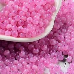 Pearl Pink Glass Seed Beads, Imitation Cat Eye, Rondelle, Pearl Pink, 4x3.3mm, Hole: 1.4mm
