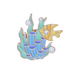 Fish Ocean Theme Enamel Pin, Golden Alloy Badge for Backpack Clothes, Fish Pattern, 35x25mm
