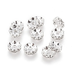 Crystal Brass Rhinestone Spacer Beads, Grade AAA, Wavy Edge, Nickel Free, Silver Color Plated, Rondelle, Crystal, 10x4mm, Hole: 2mm