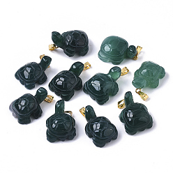 Dark Cyan Natural Agate Pendants, with Golden Plated Metal(Brass or Iron Materials Random Delivery) Snap On Bails, Dyed, Tortoise, Dark Cyan, 21x16.5x10mm, Hole: 2x5mm