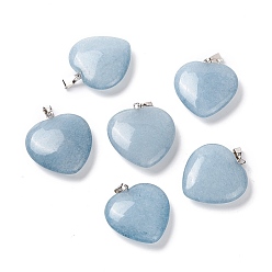 Белый Нефрит Натурального белого нефрита подвески, с латунной фурнитурой платинового цвета, сердце, имитация аквамарин, 27~28x24.5~26x6~8.5 мм, отверстие : 2.4x5.6 мм