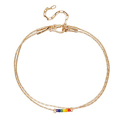 MI-B220422M Colorful Miyuki Beaded Double-Layer Bracelet with Gold Plated Wire, Unique Jewelry