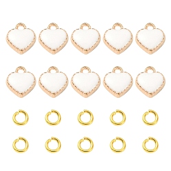 Белый 10Шармы из сплава сердца с эмалью, золотой свет, с латунными соединительными кольцами (шт.), белые, 10 мм, отверстие : 8x7.50x2.50 мм