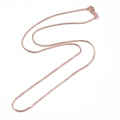 Rose Gold Brass Venetian Chain, Box Chain Necklaces, with Lobster Claw Clasps, Long-Lasting Plated, Rose Gold, 16.53 inch(42cm), 1mm