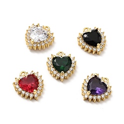 Mixed Color Brass Micro Pave Cubic Zirconia Charms, Cadmium Free & Lead Free, Golden, Heart, Mixed Color, 14x12x5mm, Hole: 1mm