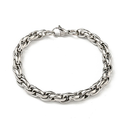 Stainless Steel Color 201 Stainless Steel Rope Chain Bracelets, Stainless Steel Color, 8-3/4 inch(22.2cm)