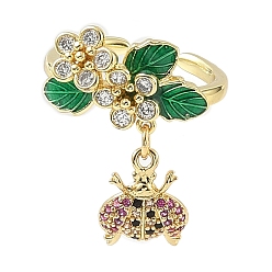 Орхидея Кольца-манжеты с божьей коровкой из латуни с микропаве из кубического циркония, с эмалью для женщин, без кадмия и без свинца, стойки покрытие, реальный 18 k позолоченный, сиреневые, 2~25 мм, размер США 7 1/4 (17.5 мм)