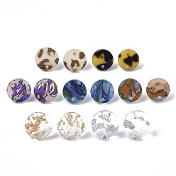 Mixed Color Cellulose Acetate(Resin) Stud Earring Findings, with 316 Surgical Stainless Steel Pin, Plat Round, Mixed Color, 12.5~13.5x2.5~3.5mm, Hole: 1.5mm, Pin: 0.6mm