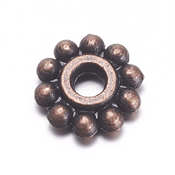 Red Copper Gear Tibetan Style Alloy Spacer Beads, Lead Free & Cadmium Free & Nickel Free, Flower, Red Copper, 6.5mm, Hole: 2mm