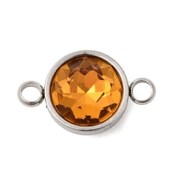 Оранжевый 304 Нержавеющая сталь с ограненными звеньями из стекла с камнем рождения, плоскими круглыми подвесками-коннекторами, цвет нержавеющей стали, оранжевые, 9 мм, отверстие : 19.5x12x7 мм