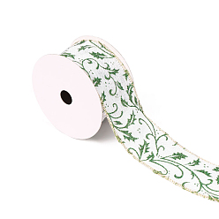 White 10 Yards Christmas Themed Polyester Imitation Burlap Ribbons, Printed Ribbons, Flat, White, 2-1/2 inch(63mm), about 10.00 Yards(9.14m)/Roll