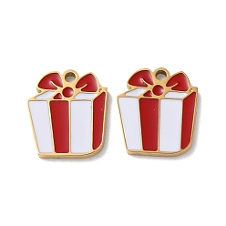 Golden Ion Plating(IP) 304 Stainless Steel Charms, with Enamel, Gift Box Charm, Golden, 14x12x1.5mm, Hole: 1.5mm