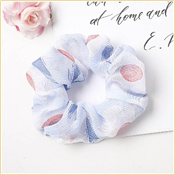C218 Chiffon Big Flower - Blue Floral Fabric Hair Scrunchie for Ponytail - Charming and Elegant Accessory