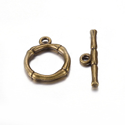 Antique Bronze Alloy Toggle Clasps, Lead Free and Cadmium Free, Antique Bronze, Size: Ring: about 20.5x17mm, Hole: 2mm, Bar: 26x6x3mm, Hole: 2mm
