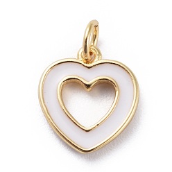 Белый Эмалевые чары, с латунной фурнитурой , сердце, золотые, белые, 11x10x1.5 мм, отверстие : 2.5 мм