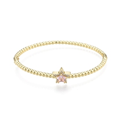 Pink Cubic Zirconia Star Hinged Bangle, Real 18K Gold Plated Brass Jewelry for Women, Pink, Inner Diameter: 2x2-3/8 inch (4.95x5.9cm)