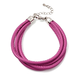 Old Rose Microfiber Leather Multi-strand Cord Bracelets Makings, with Brass Findings and 202 Stainless Steel Lobster Claw Clasps, Platinum, Old Rose, 7.48 inch(19cm)