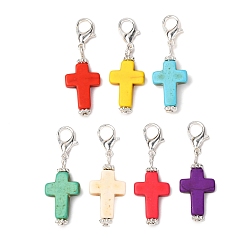 (52) Непрозрачная лаванда Подвеска-крест из окрашенной синтетической бирюзы, с карабин-лобстерами , разноцветные, 35 мм