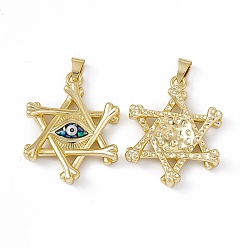 Black Natural Shell Pendants, Pentagram Charms with Eye, Dyed, with Rack Plating Golden Tone Brass Findings, Long-Lasting Plated, Black, 35x28x5mm, Hole: 6X4.5mm