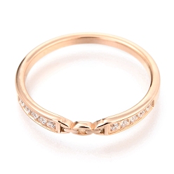 Rose Gold 304 Stainless Steel Finger Rings, with Crystal Rhinestone, Rose Gold, US Size 6(16.5mm), Inner Diameter: 16.5mm