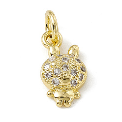 Real 18K Gold Plated Brass Micro Pave Cubic Zirconia Charms, with Jump Rings, Rabbit Charm, Real 18K Gold Plated, 11x6.5x3mm, Hole: 2.7mm
