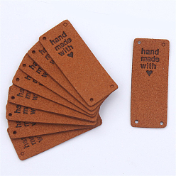 Chocolate Microfiber Label Tags, with Holes & Word handmade with, for DIY Jeans, Bags, Shoes, Hat Accessories, Rectangle, Chocolate, 50x20mm