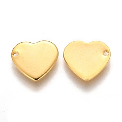 Real 24K Gold Plated 304 Stainless Steel Charms, Stamping Blank Tag, Heart, Real 24K Gold Plated, 10x11x0.8mm, Hole: 1mm