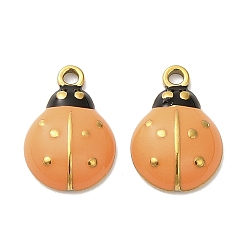 (932FM) Темно-синий аква-матовый с подкладкой 304 из нержавеющей стали шармы эмали, ионное покрытие (ip), очарование божьей коровки, золотые, темно-золотистые, 12.5x8.5x3 мм, отверстие : 1.2 мм