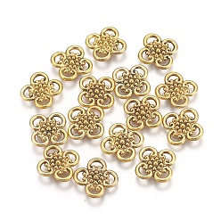 Antique Golden Tibetan Style Alloy Charms, Lead Free & Cadmium Free, Flower, Antique Golden, about 13.2mm wide, 13.2mm long, 1.5mm thick, hole: 3.5mm